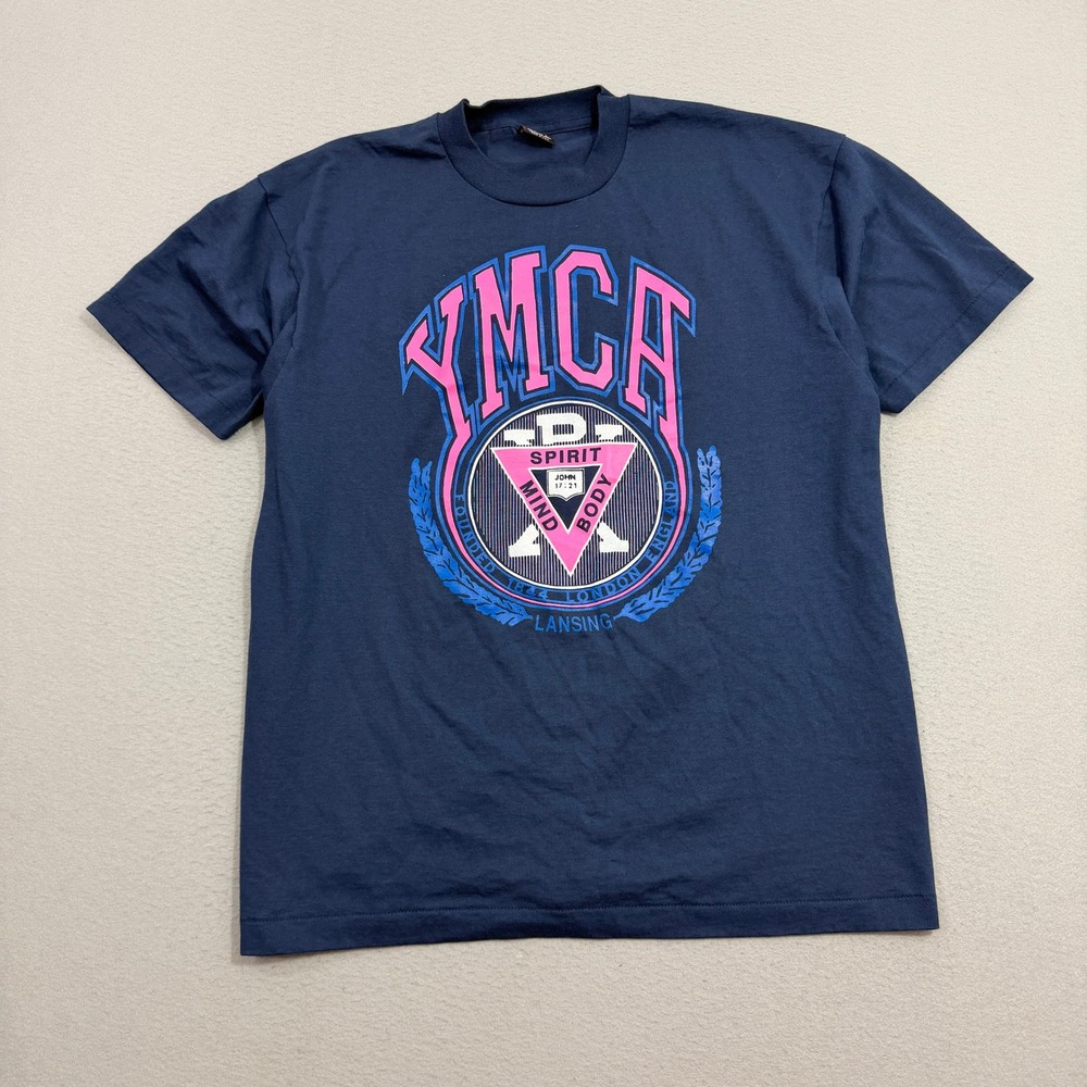 Vintage YMCA Spirit Mind Body Lansing Shirt Extra Large Blue 90s Single Stitch